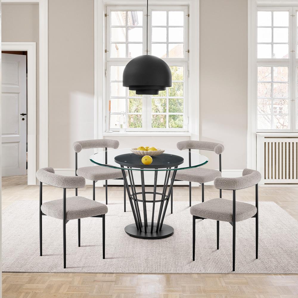 Armen Living - Veronica Shannon 5 Piece Round Glass Dining Table Set with Matte Black Iron and Thundercloud Gray Fabric - SETVRDI5BLKTGRY veiw 7