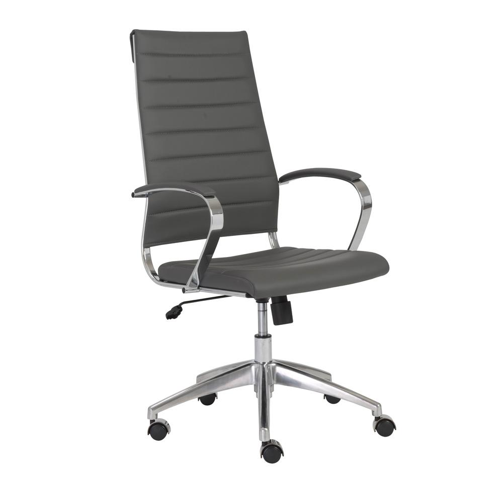 Euro Style - Axel Faux Leather High Back Office Chair, Gray/Aluminum Base - 10604GRY-KD veiw 2