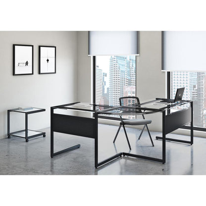 Euro Style - Caesar 34inW x 28 Desk, Black/Clear Tempered Glass Top - 27556-BLK veiw 4