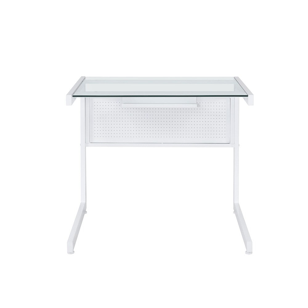 Euro Style - Caesar 34inW x 28 Desk, White/Clear Tempered Glass Top - 27556-WHT veiw 1