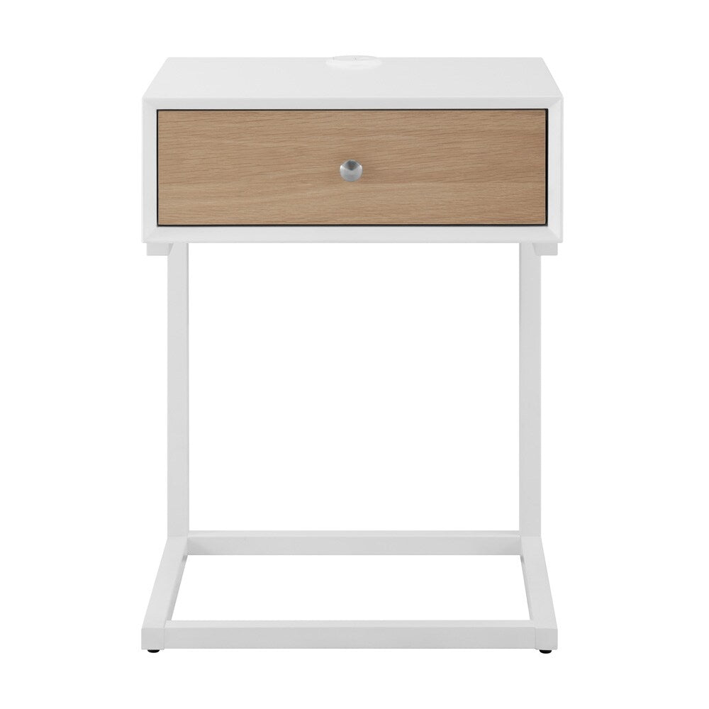 Euro Style - Daeg 18inW Smart Side Table, Matte White/Natural Oak Veneer Drawer - 90442-WHT veiw 1