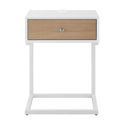 Euro Style - Daeg 18inW Smart Side Table, Matte White/Natural Oak Veneer Drawer - 90442-WHT veiw 1