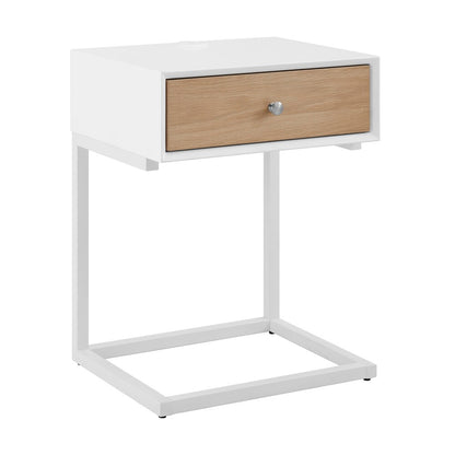 Euro Style - Daeg 18inW Smart Side Table, Matte White/Natural Oak Veneer Drawer - 90442-WHT veiw 2