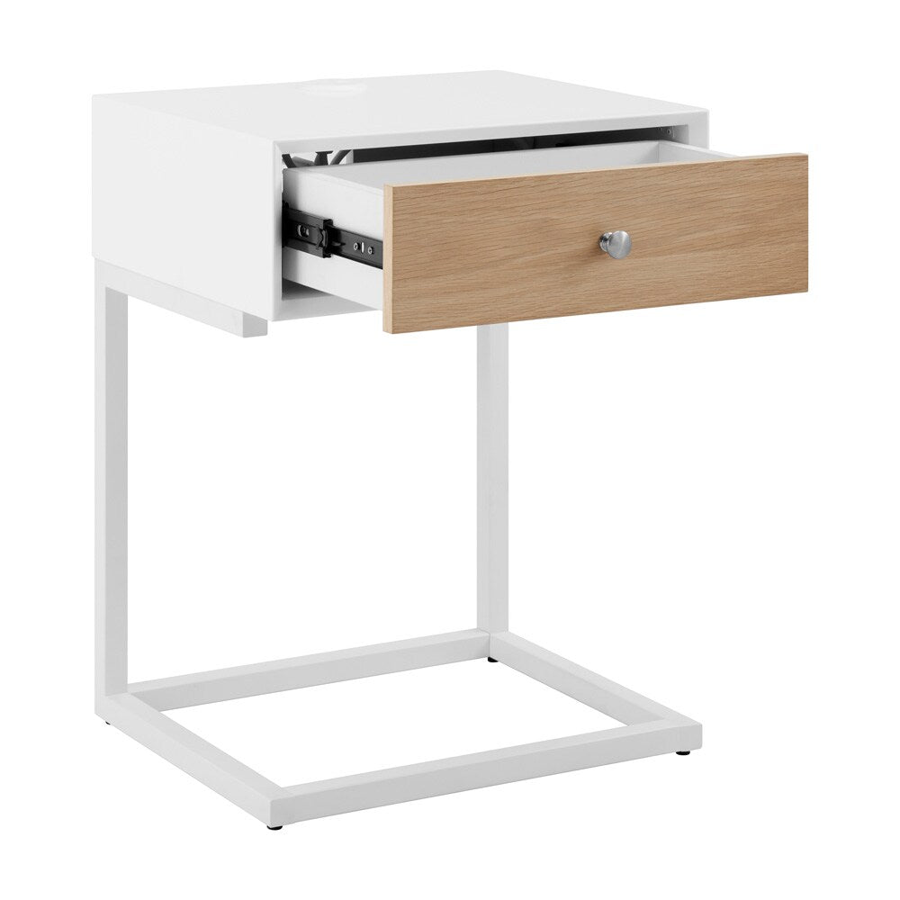 Euro Style - Daeg 18inW Smart Side Table, Matte White/Natural Oak Veneer Drawer - 90442-WHT veiw 3