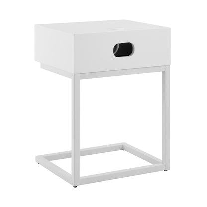 Euro Style - Daeg 18inW Smart Side Table, Matte White/Natural Oak Veneer Drawer - 90442-WHT veiw 4