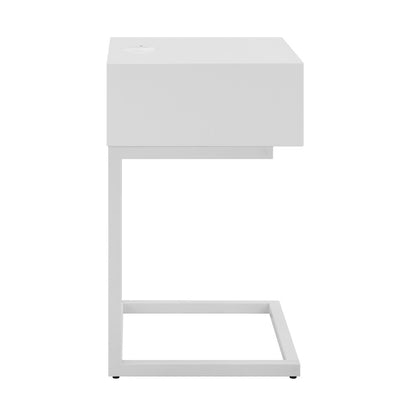 Euro Style - Daeg 18inW Smart Side Table, Matte White/Natural Oak Veneer Drawer - 90442-WHT veiw 5