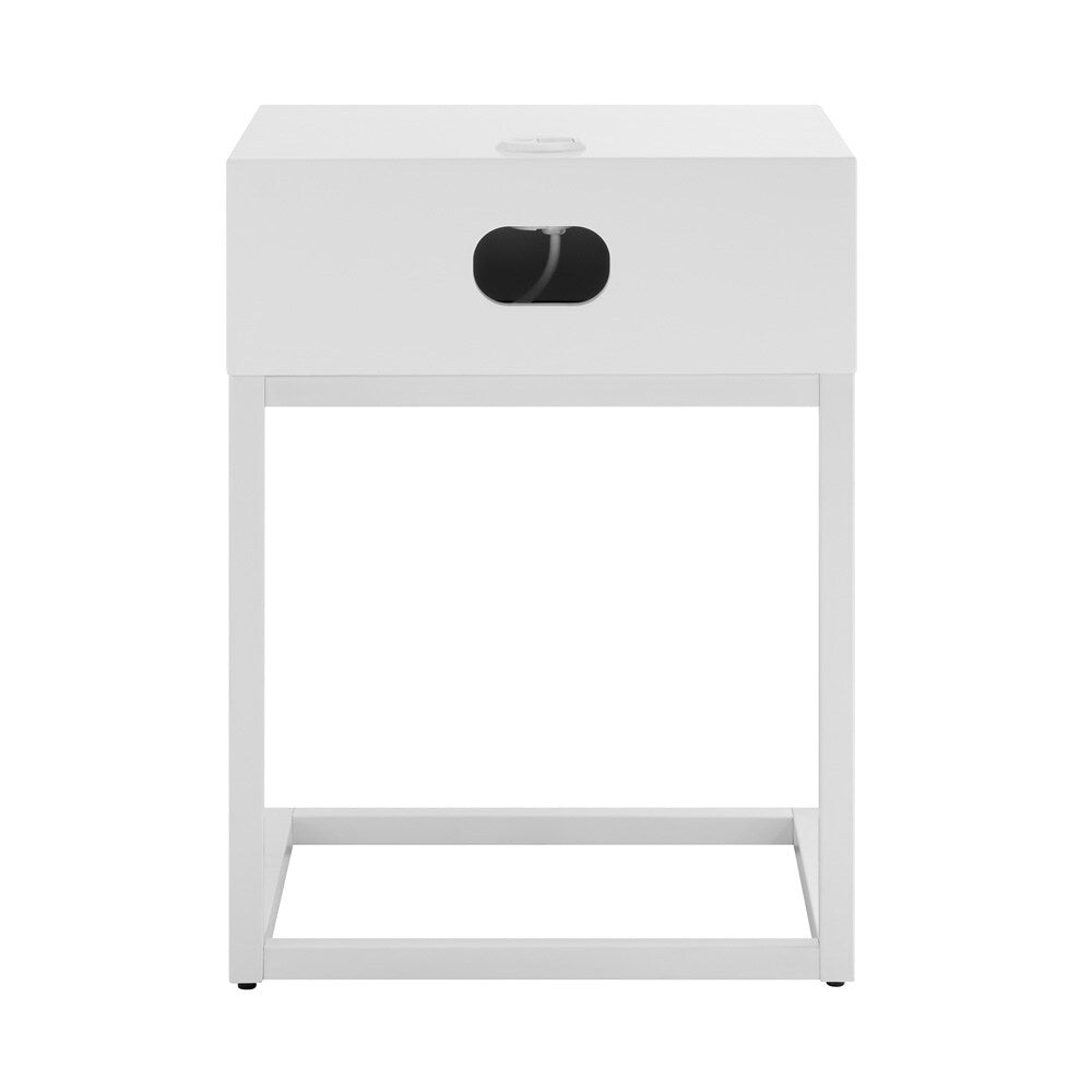 Euro Style - Daeg 18inW Smart Side Table, Matte White/Natural Oak Veneer Drawer - 90442-WHT veiw 6