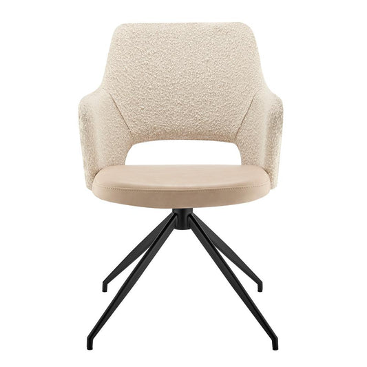 Euro Style - Darcie Faux Leather and Fabric Swivel Armchair, Ivory/Black - 30391-IVRY veiw 1