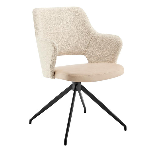 Euro Style - Darcie Faux Leather and Fabric Swivel Armchair, Ivory/Black - 30391-IVRY veiw 2