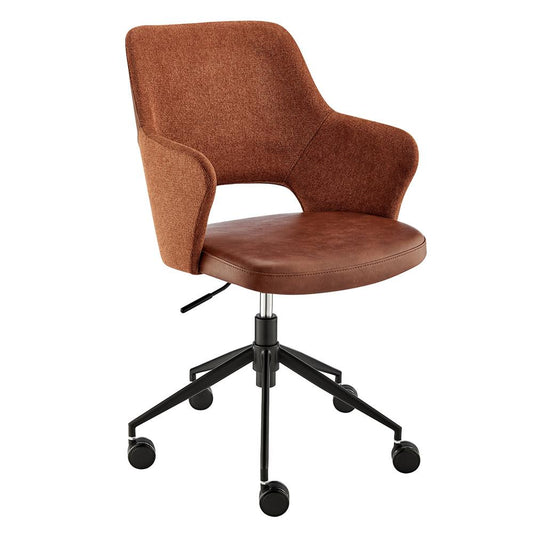 Euro Style - Darcie Faux Leather and Fabric Office Chair, Dark Brown/Orange/Black - 30394-DKBRN veiw 2