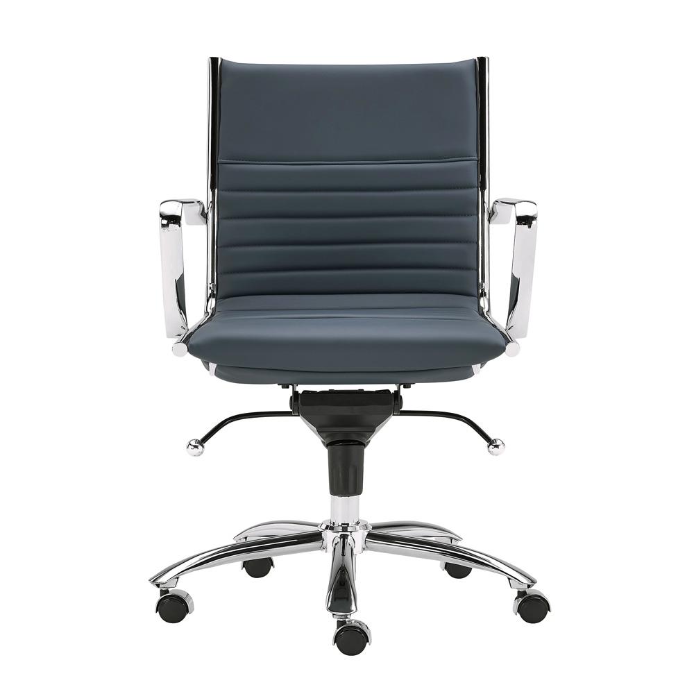 Euro Style - Dirk Faux Leather Low Back Office Chair, Blue/Chrome - 00674BLU veiw 1
