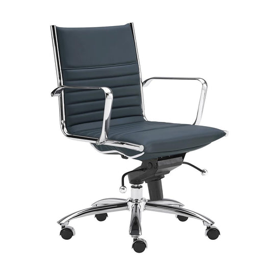 Euro Style - Dirk Faux Leather Low Back Office Chair, Blue/Chrome - 00674BLU veiw 2