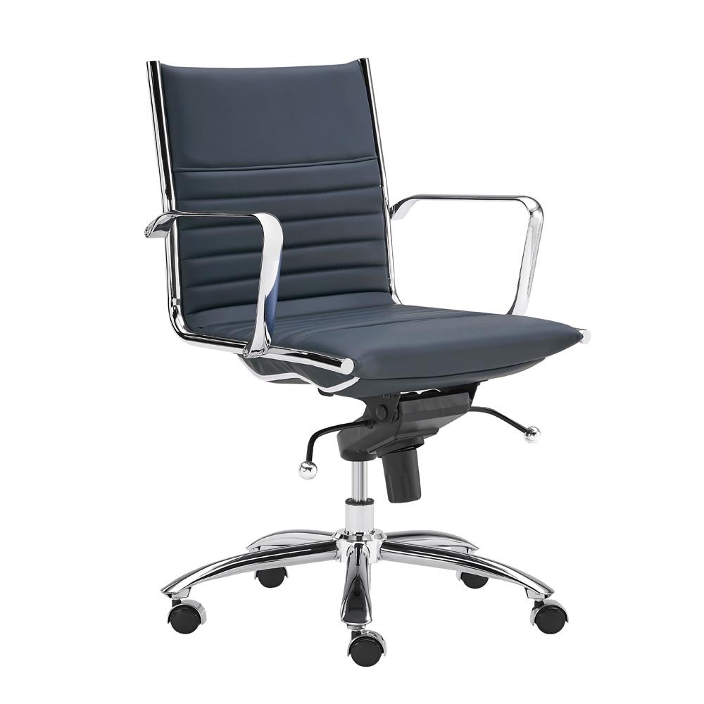Euro Style - Dirk Faux Leather Low Back Office Chair, Blue/Chrome - 00674BLU veiw 6