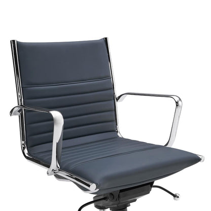 Euro Style - Dirk Faux Leather Low Back Office Chair, Blue/Chrome - 00674BLU veiw 7