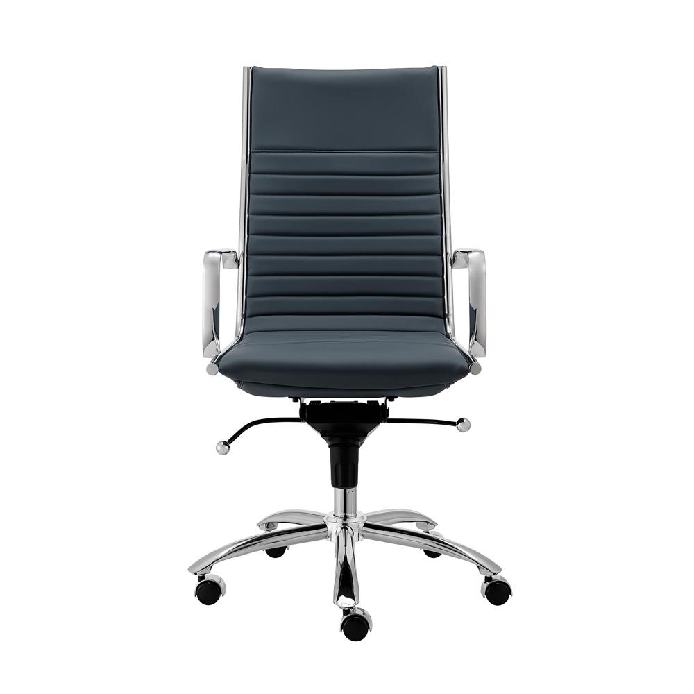 Euro Style - Dirk Faux Leather High Back Office Chair, Blue/Chrome - 00675BLU veiw 1