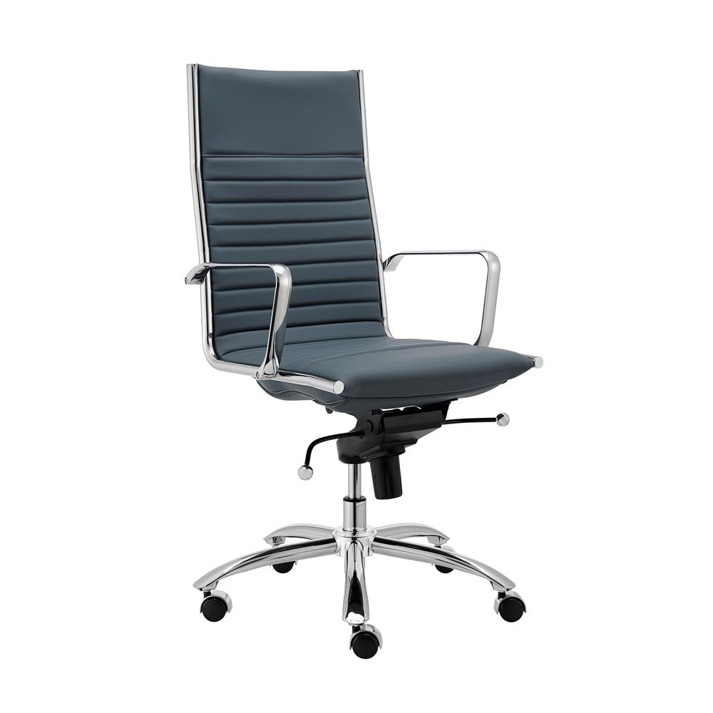 Euro Style - Dirk Faux Leather High Back Office Chair, Blue/Chrome - 00675BLU veiw 2