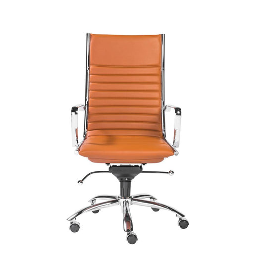 Euro Style - Dirk Faux Leather High Back Office Chair, Cognac/Chrome - 00675COG veiw 1