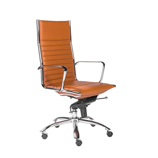 Euro Style - Dirk Faux Leather High Back Office Chair, Cognac/Chrome - 00675COG veiw 2