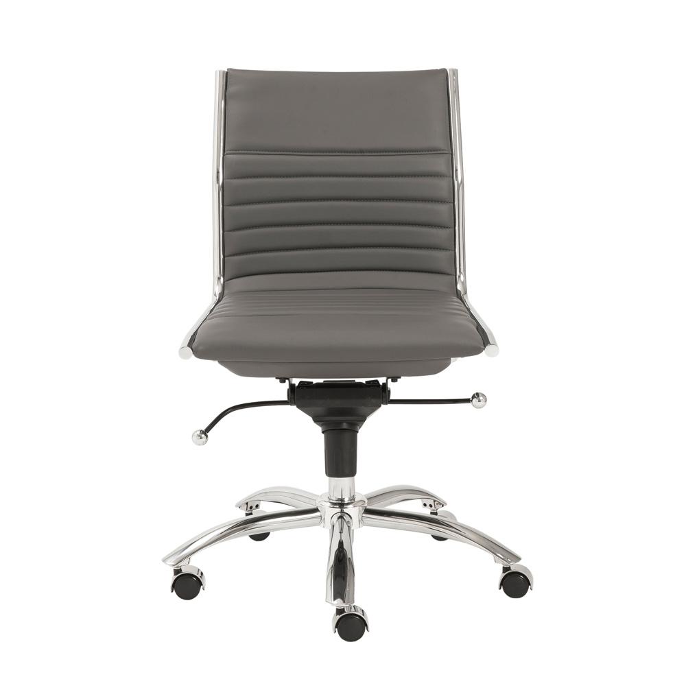 Euro Style - Dirk Faux Leather Low Back Armless Office Chair, Gray/Chrome - 01266GRY veiw 1