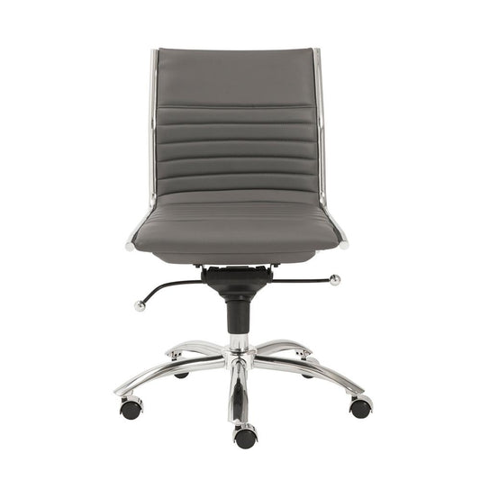 Euro Style - Dirk Faux Leather Low Back Armless Office Chair, Gray/Chrome - 01266GRY veiw 1