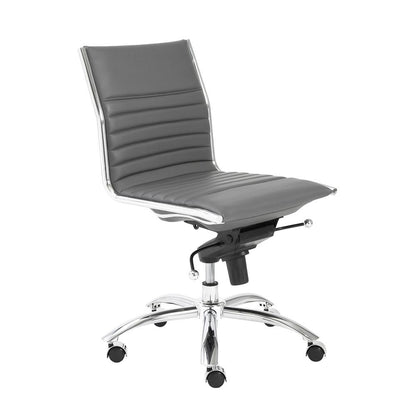 Euro Style - Dirk Faux Leather Low Back Armless Office Chair, Gray/Chrome - 01266GRY veiw 2