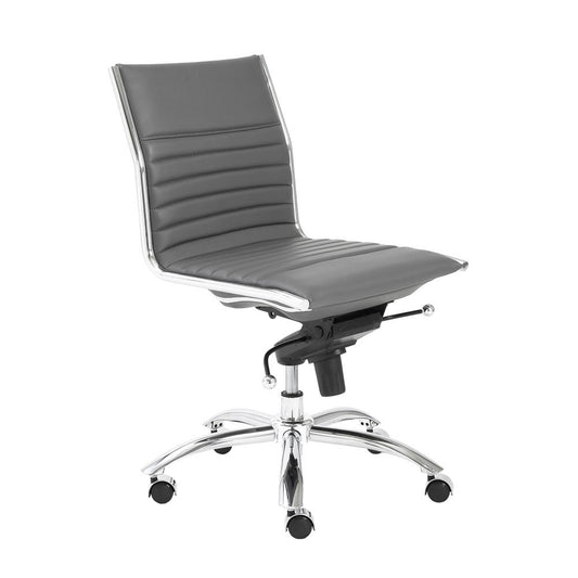 Euro Style - Dirk Faux Leather Low Back Armless Office Chair, Gray/Chrome - 01266GRY veiw 2