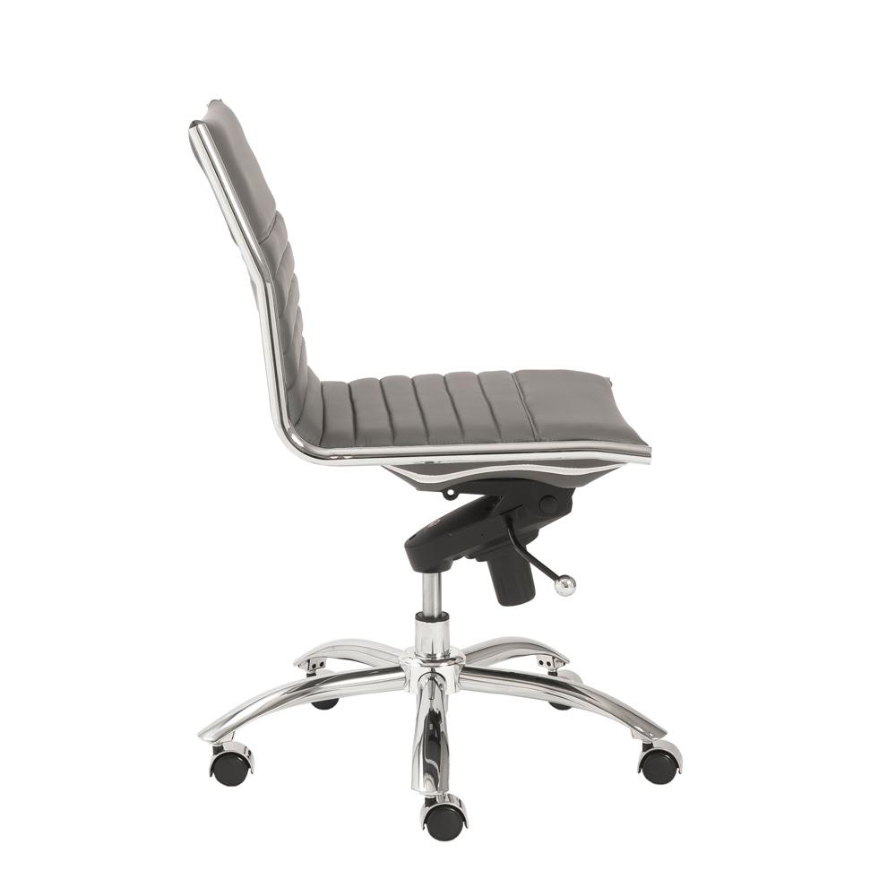 Euro Style - Dirk Faux Leather Low Back Armless Office Chair, Gray/Chrome - 01266GRY veiw 3