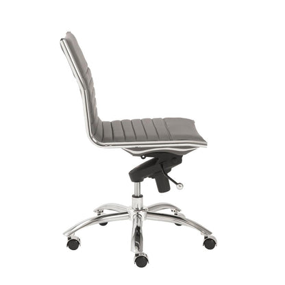 Euro Style - Dirk Faux Leather Low Back Armless Office Chair, Gray/Chrome - 01266GRY veiw 3