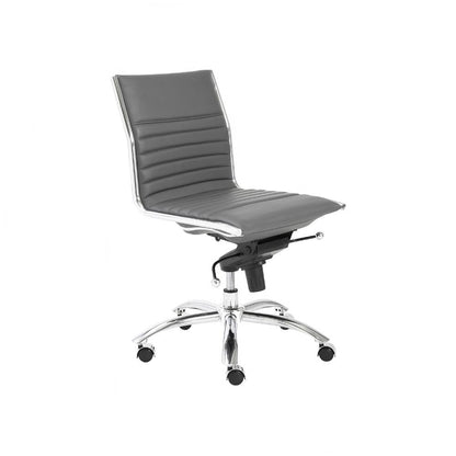 Euro Style - Dirk Faux Leather Low Back Armless Office Chair, Gray/Chrome - 01266GRY veiw 5