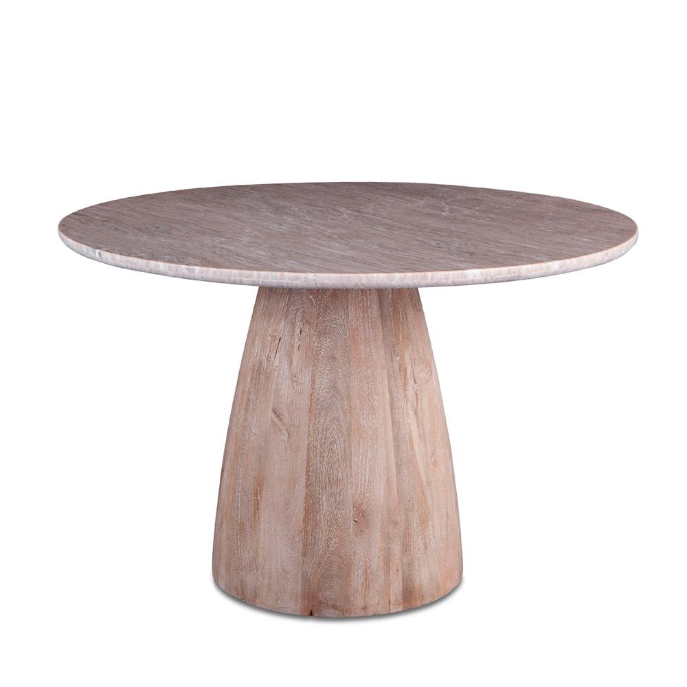 World Interiors - Palm Desert Natural Brown Marble Dining Table with Modern Washed Wood Base - ZWPDMODBL veiw 1