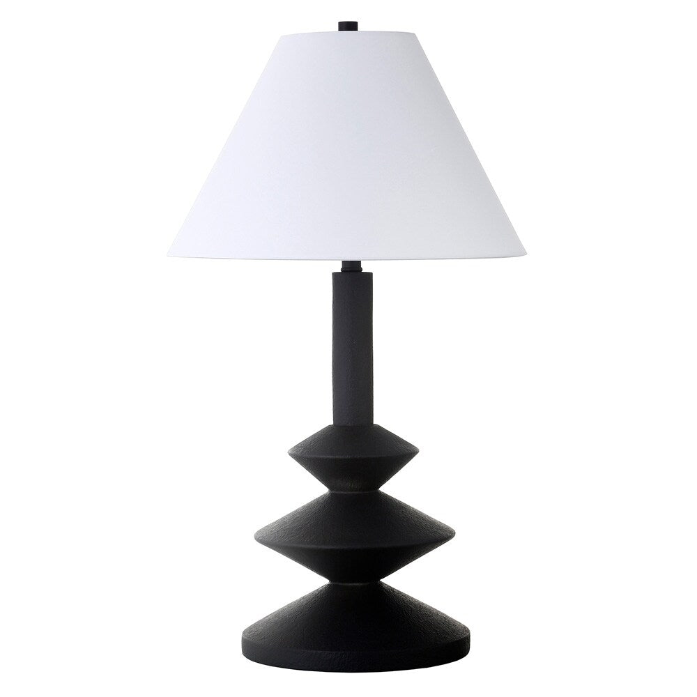 Hudson & Canal - Abilene 28in Tall Triple Gourd Lamp with Fabric Shade in Matte Black/White - TL2131 veiw 1