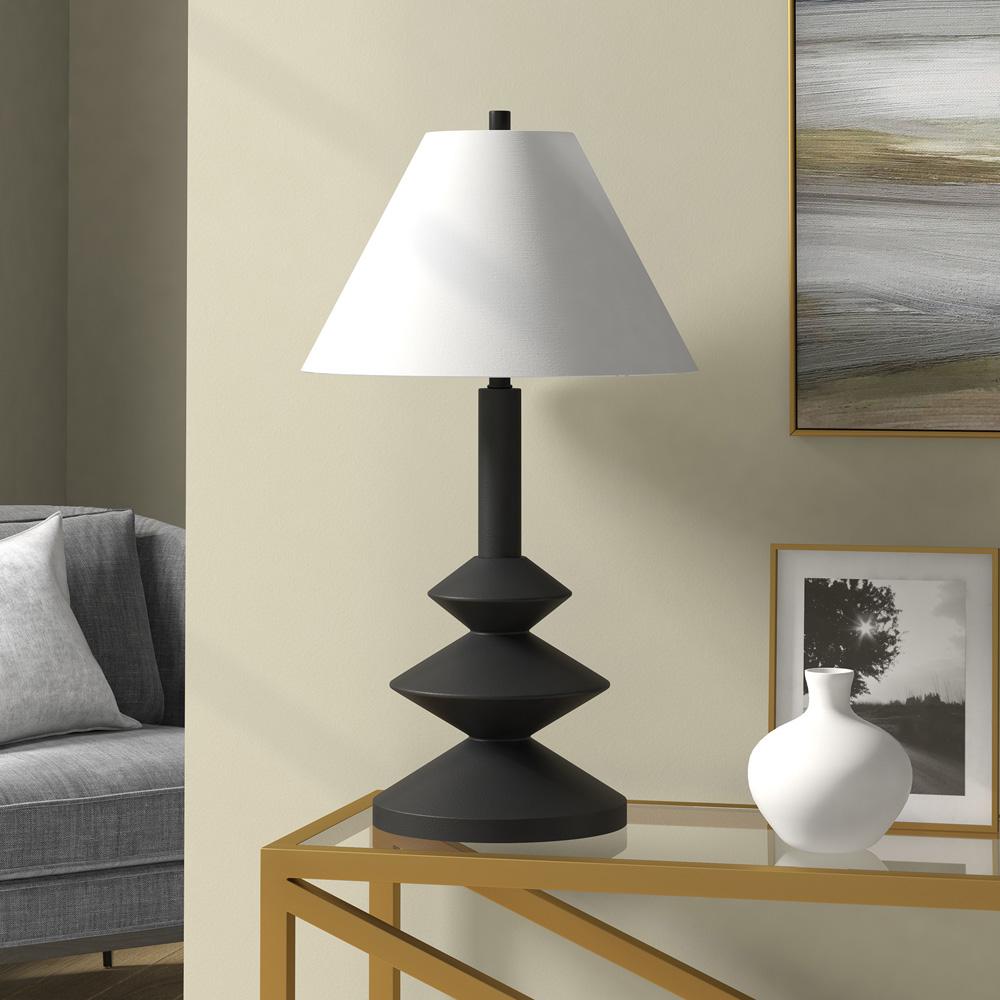 Hudson & Canal - Abilene 28in Tall Triple Gourd Lamp with Fabric Shade in Matte Black/White - TL2131 veiw 3