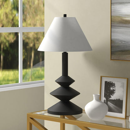 Hudson & Canal - Abilene 28in Tall Triple Gourd Lamp with Fabric Shade in Matte Black/White - TL2131 veiw 4