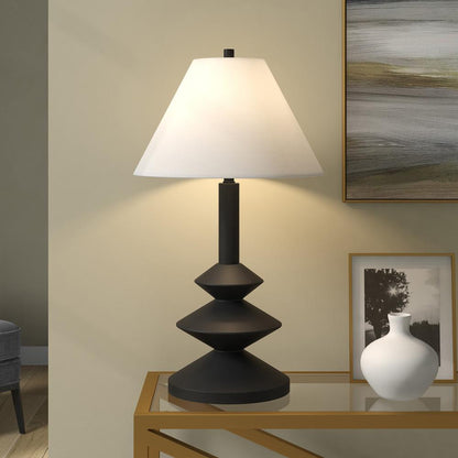 Hudson & Canal - Abilene 28in Tall Triple Gourd Lamp with Fabric Shade in Matte Black/White - TL2131 veiw 5