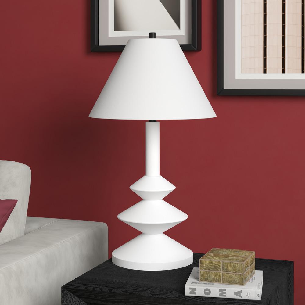 Hudson & Canal - Abilene 28in Tall Triple Gourd Lamp with Fabric Shade in Matte White/White - TL2130 veiw 4