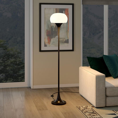 Hudson & Canal - Aleister Torchiere Floor Lamp with Glass Shade in Blackened Bronze/White Milk - FL2190 veiw 5