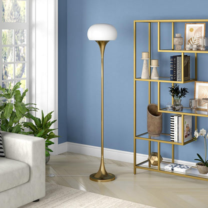 Hudson & Canal - Aleister Torchiere Floor Lamp with Glass Shade in Brass/White Milk - FL2191 veiw 3