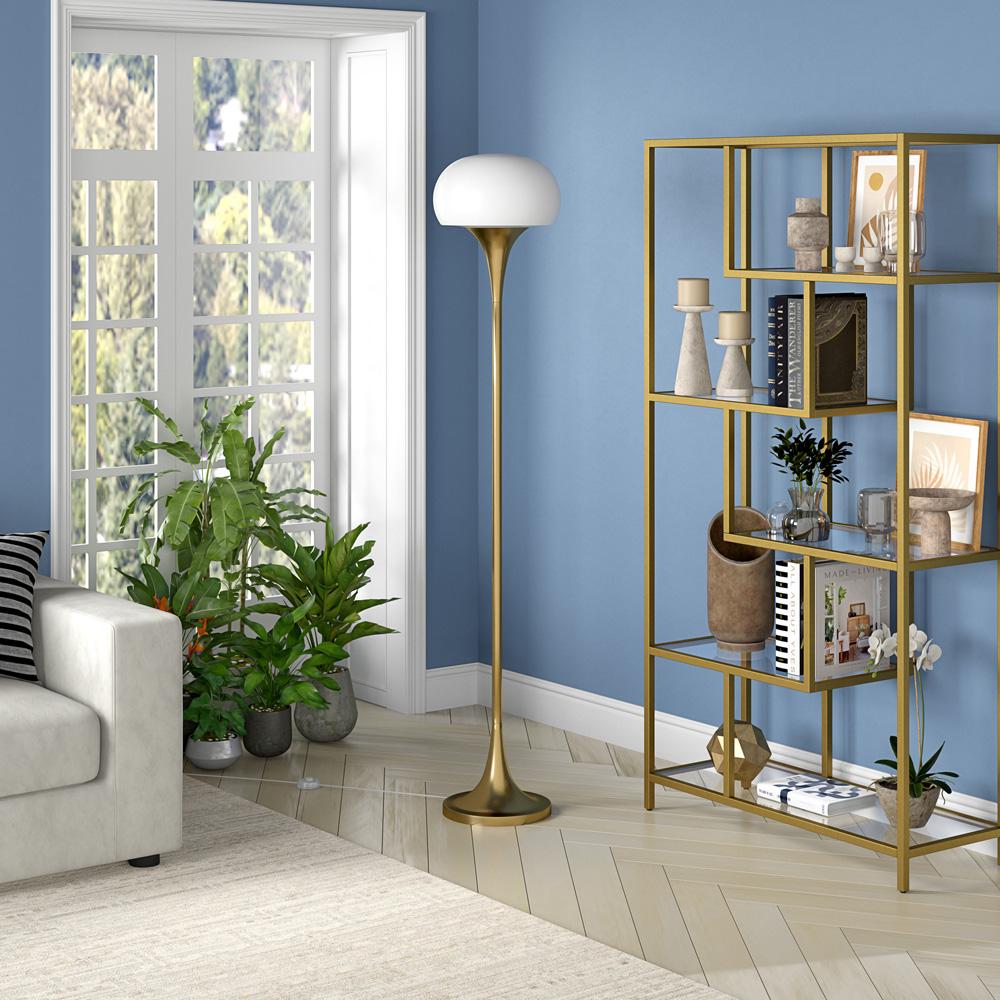 Hudson & Canal - Aleister Torchiere Floor Lamp with Glass Shade in Brass/White Milk - FL2191 veiw 4