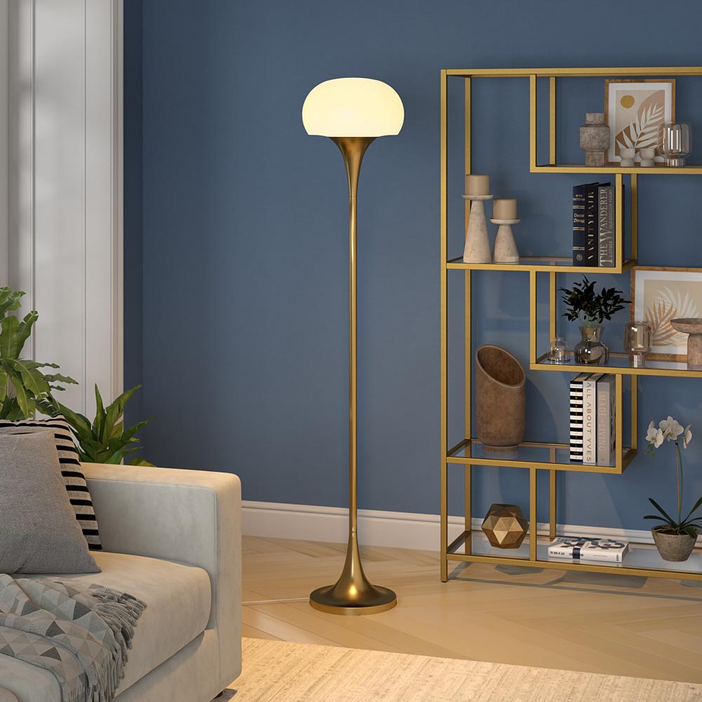 Hudson & Canal - Aleister Torchiere Floor Lamp with Glass Shade in Brass/White Milk - FL2191 veiw 5