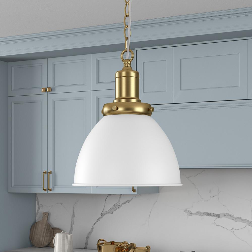 Hudson & Canal - Elodie 12in Wide Pendant with Metal Shade in Matte White/Brass/Matte White - PD2112 veiw 3