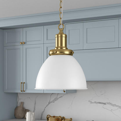 Hudson & Canal - Elodie 12in Wide Pendant with Metal Shade in Matte White/Brass/Matte White - PD2112 veiw 3