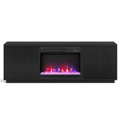 Hudson & Canal - Hanson Rectangular TV Stand with 26in Crystal Fireplace for TVs up to 75in in Black Grain - TV1877 veiw 2