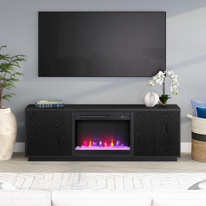Hudson & Canal - Hanson Rectangular TV Stand with 26in Crystal Fireplace for TVs up to 75in in Black Grain - TV1877 veiw 5