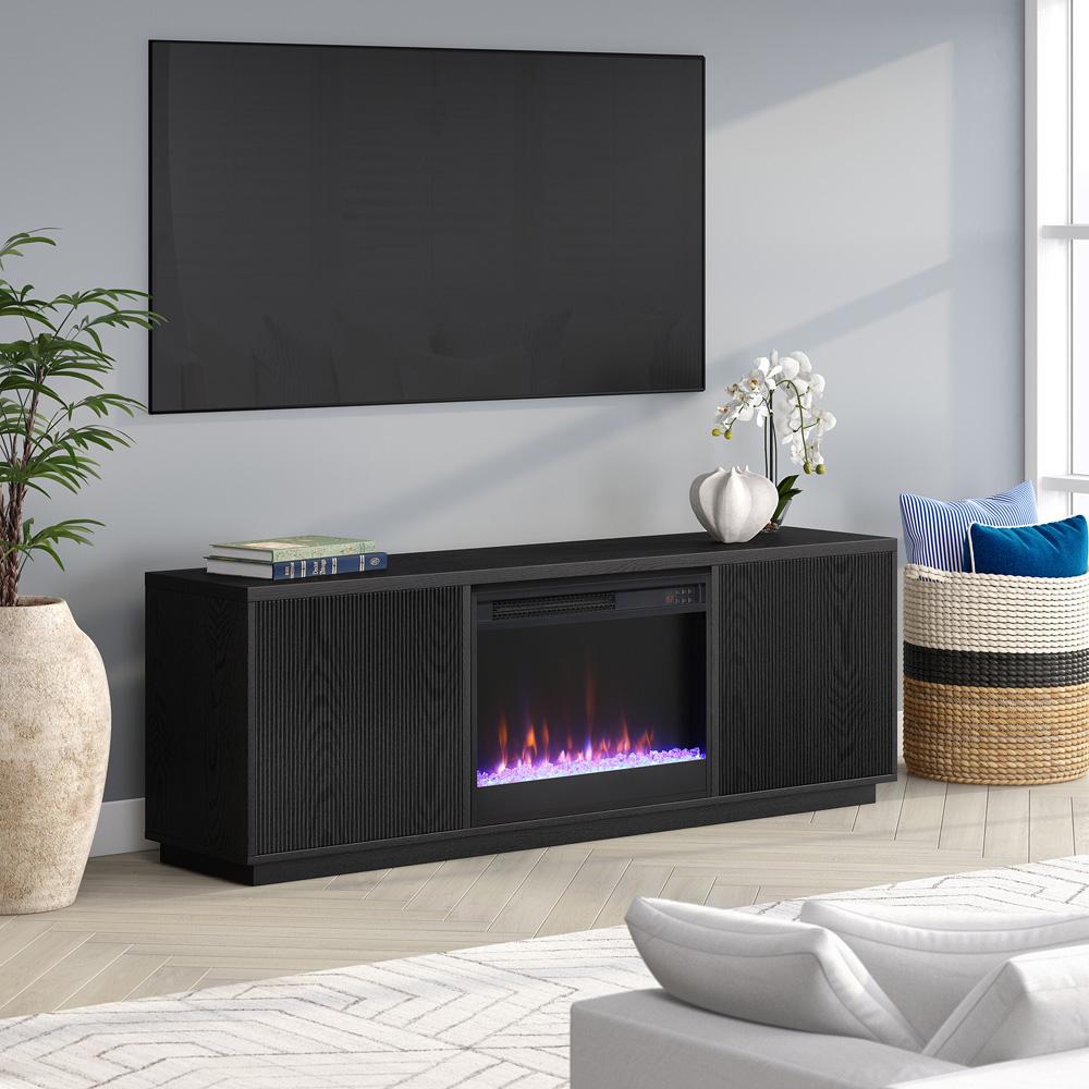 Hudson & Canal - Hanson Rectangular TV Stand with 26in Crystal Fireplace for TVs up to 75in in Black Grain - TV1877 veiw 6