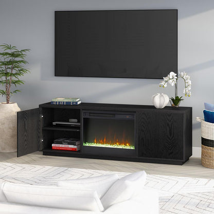 Hudson & Canal - Hanson Rectangular TV Stand with 26in Crystal Fireplace for TVs up to 75in in Black Grain - TV1877 veiw 7