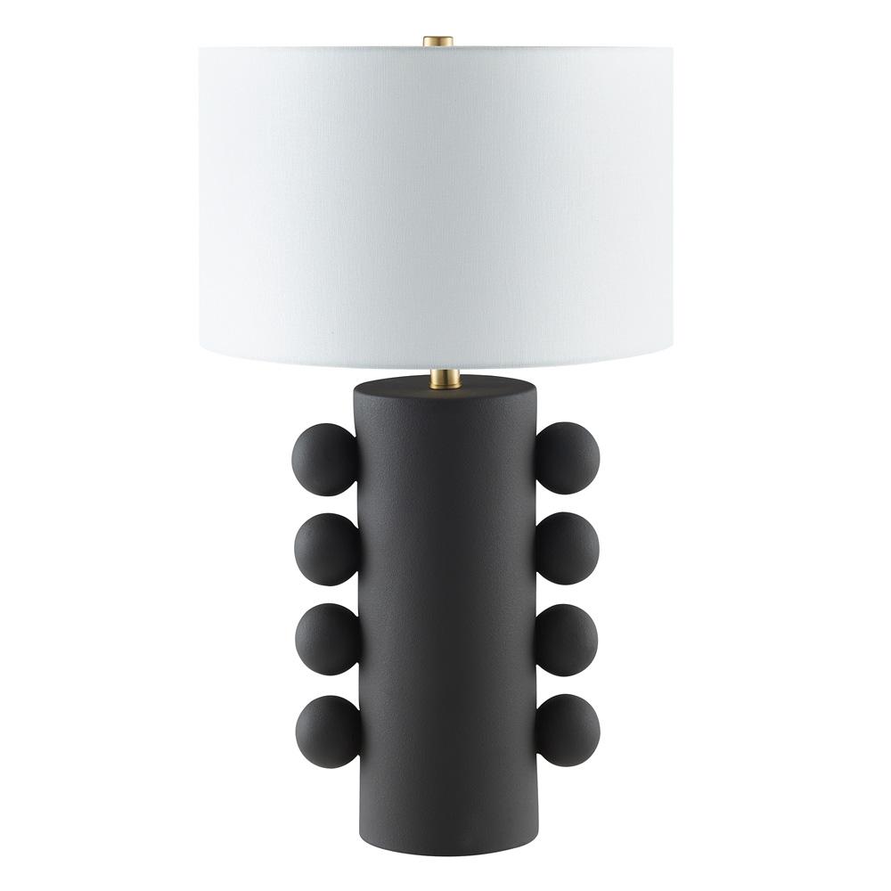 Hudson & Canal - Jurrah 27in Tall Ceramic Table Lamp with Fabric Shade in Matte Black/White - TL2218 veiw 1