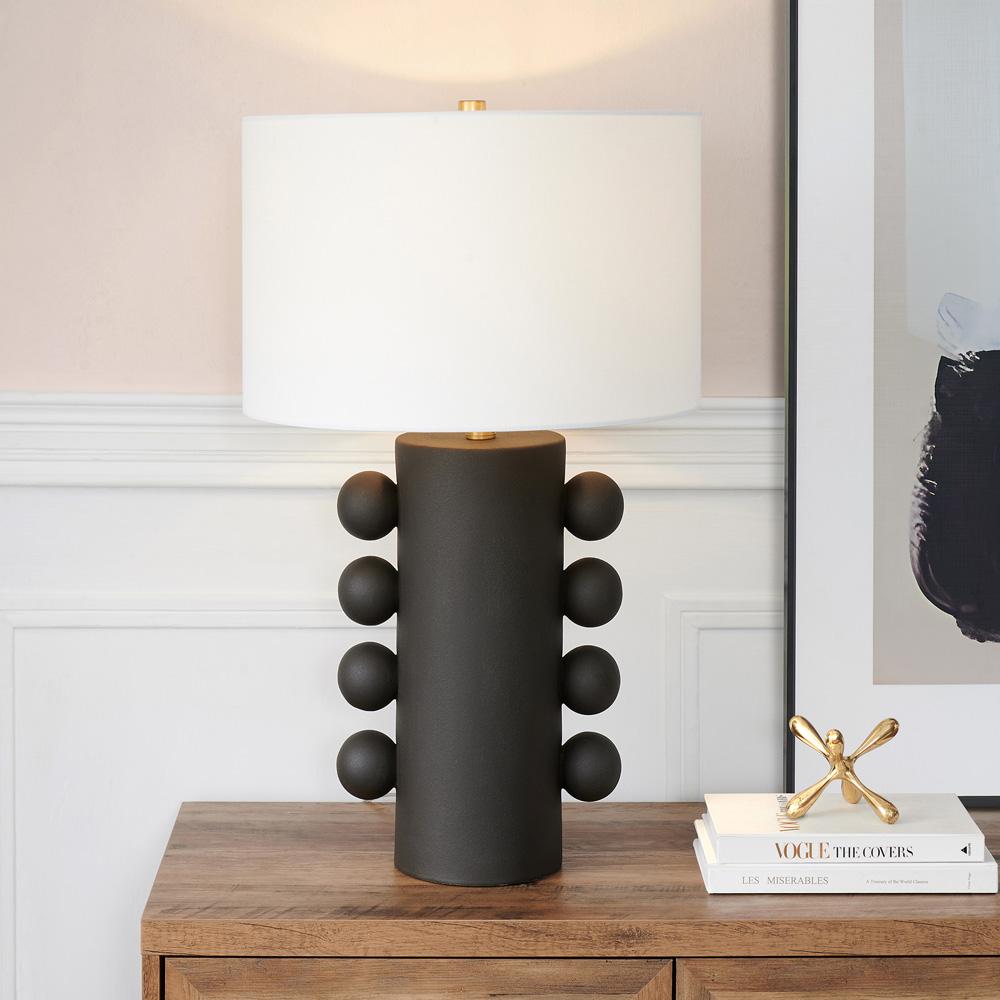 Hudson & Canal - Jurrah 27in Tall Ceramic Table Lamp with Fabric Shade in Matte Black/White - TL2218 veiw 5