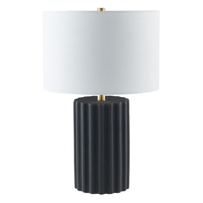 Hudson & Canal - Seren 23in Tall Table Lamp with Fabric Shade in Matte Black/Brass/White - TL2214 veiw 1