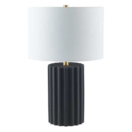 Hudson & Canal - Seren 23in Tall Table Lamp with Fabric Shade in Matte Black/Brass/White - TL2214 veiw 1