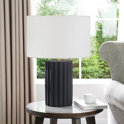 Hudson & Canal - Seren 23in Tall Table Lamp with Fabric Shade in Matte Black/Brass/White - TL2214 veiw 5